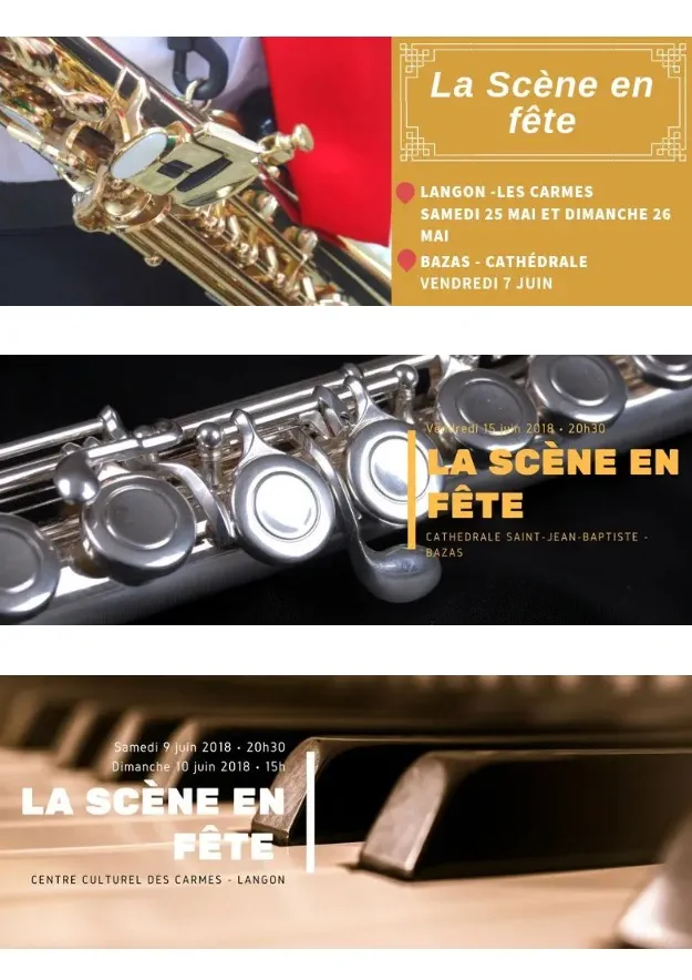Bannières des concerts La Scène en Fête en juin 2013 et 2018 au Centre Culturel des Carmes de Langon.