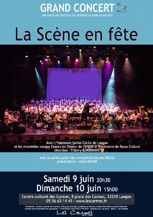 Flyer des concerts La Scène en Fête en juin 2018 au Centre Culturel des Carmes de Langon.
