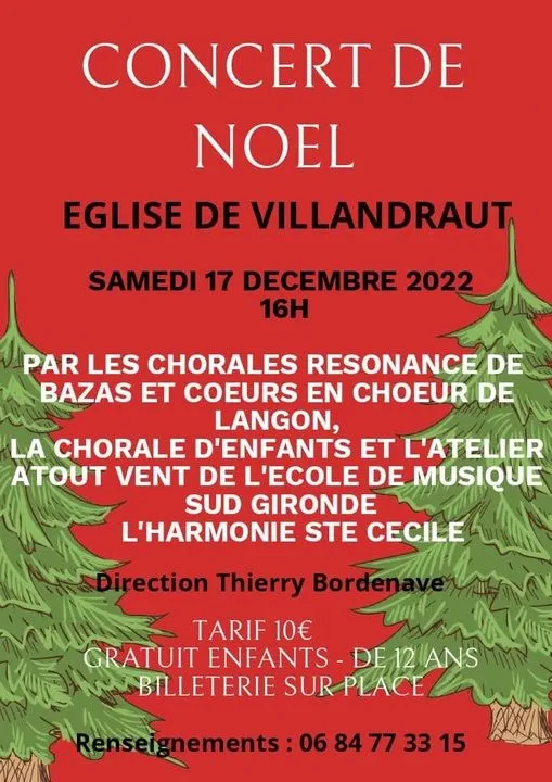 Flyer du concert de Noël en décembre 2022 à l'Eglise de Villandraut.