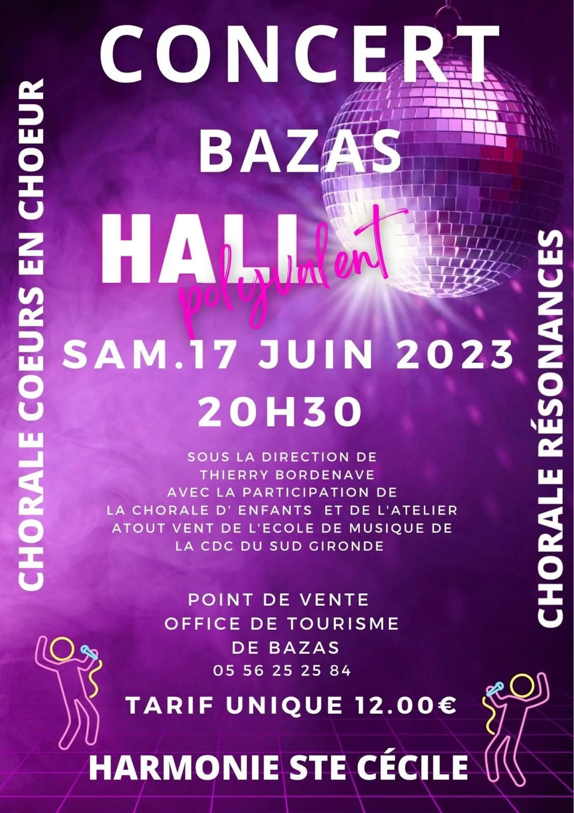 Flyer du concert La Scène en Fête en juin 2023 au Hall Polyvalent de Bazas.
